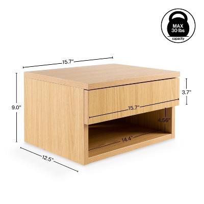Light Oak Mid-Century Modern Floating Nightstand with Drawer