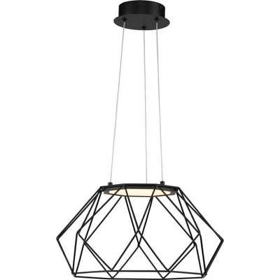 Matte Black Modern Geodesic LED Pendant with Open Diamond Frame