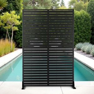 TOAOTBNBO Metal Privacy Screen with Stand, Decorative Privacy Fence Panels with Louver Pattern, Freestanding Privacy Screen for Garden, Black - 1 of 4