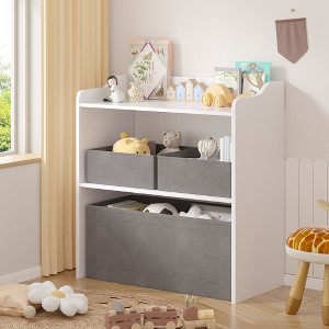 VECELO Toy Organizer with 3 Gray Fabric Bins, Kids Storage Shelf, Easy Assembly, White - 1 of 4