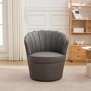 360°Genuine Top-Grain Leather Swivel Chair with Spin Metal Base, Petal Desk Chair for Home - 1 of 1