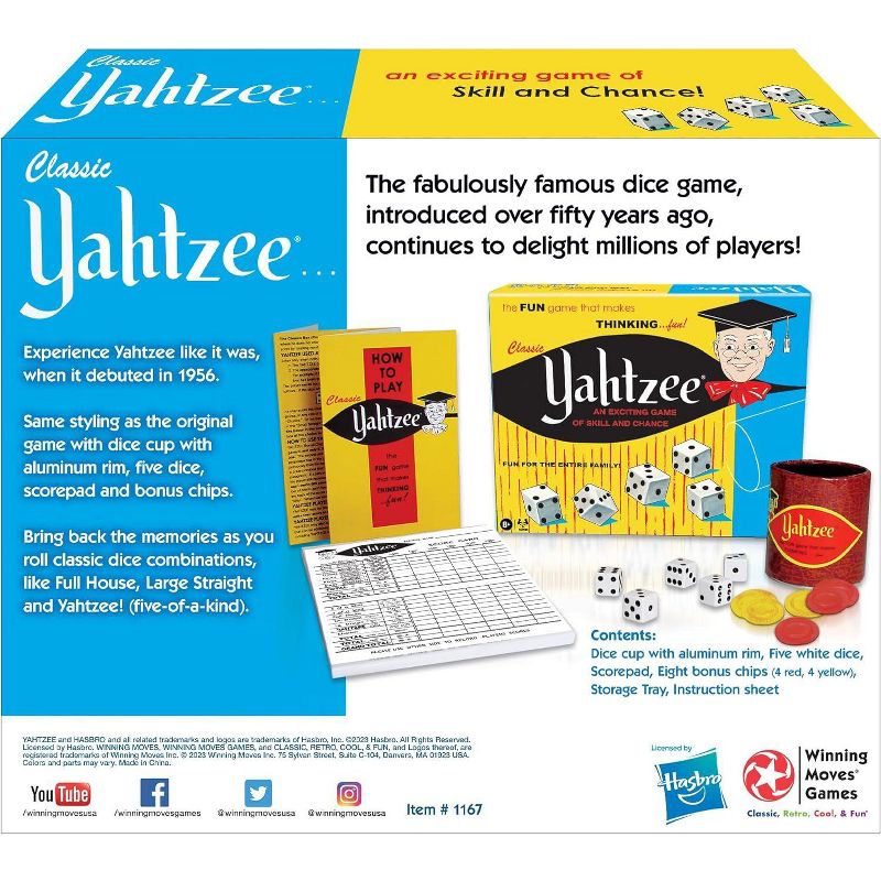 Hasbro Classic Yahtzee with Retro Artwork, An Exciting Game Of Skill And Chance with Original Components for Ages 8 and Up, 2 or More Player, 3 of 5