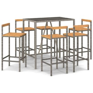 vidaXL Garden Bar Set Black Poly Rattan Medium Tough Garden Bar Set - Gray 43.3" Table Length 6 - 1 of 4
