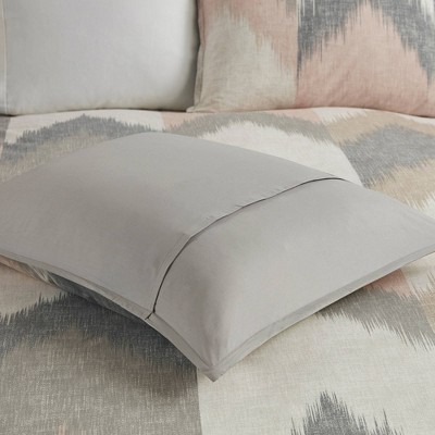 Full/Queen Blush and Gray Cotton Ikat Sham Set