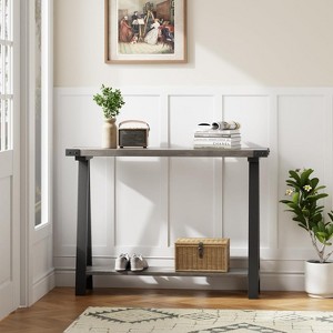 Farmhouse Console Table, 43.3" Entryway Table with Storage, 2 Tier Sofa Table with Metal Frame and MDF, Behind Couch Table for Living Room, Hallway - 1 of 4