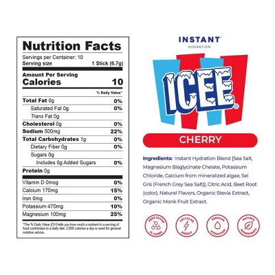 Instant Hydration Icee Cherry Electrolyte Drink Mix Sports Drink - 10ct/67gms