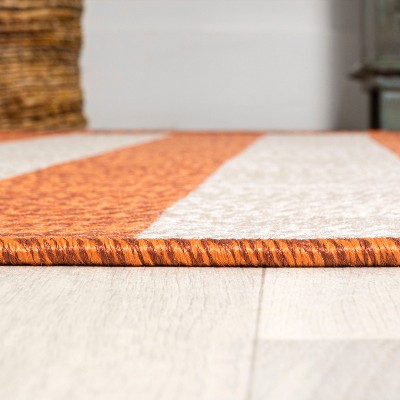 Reversible Orange and Beige Synthetic Stripe 4' x 6' Rug