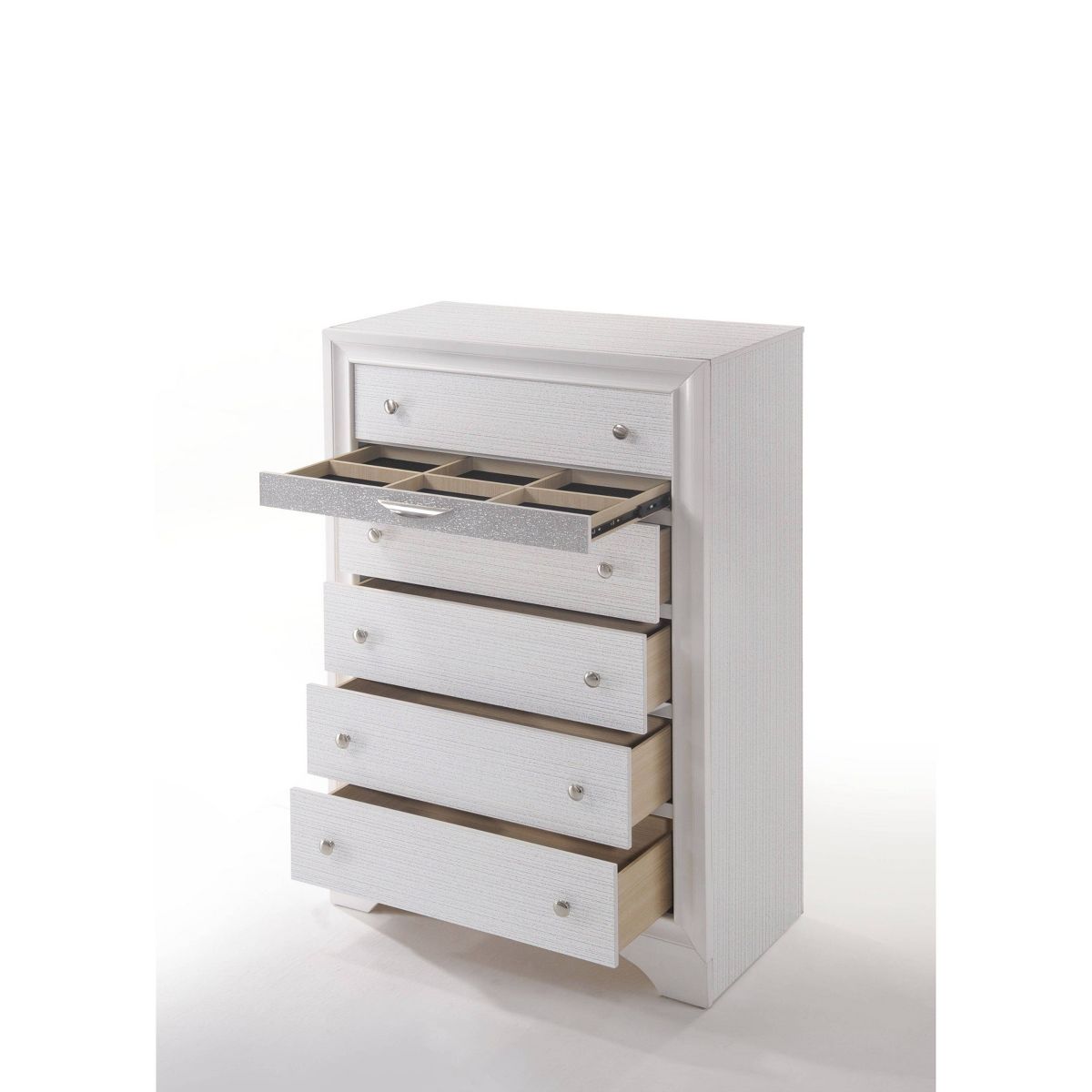 Acme Furniture 34" Naima Chest White: 5-Drawer Wood Vertical Dresser, Metal Glides, No Assembly Required - thumbnail 2