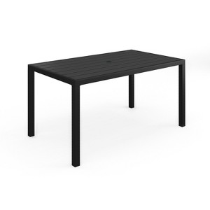 Martha Stewart Lily Pond 60" Indoor-Outdoor Patio Table with Slatted Top and Steel Frame in Black - 1 of 4