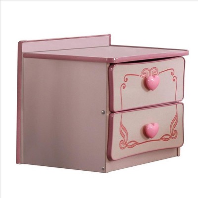 Royal Hampton 2 Drawer Wooden Nightstand with Heart Knob Pulls, Pink