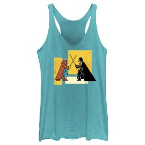Women's Star Wars: Obi-Wan Kenobi Darth Vader Vs. Obi-Wan Kenobi Color Block Racerback Tank Top - 1 of 4