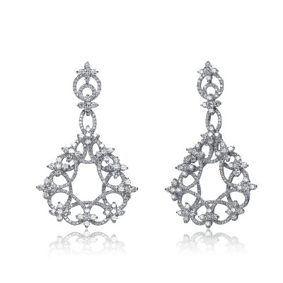 Guili Cubic Zirconia Sterling Silver Rhodium Plated Round Earrings with Swirl Design Lace, A Unique and Elegant Touch for Your Jewelry Collection