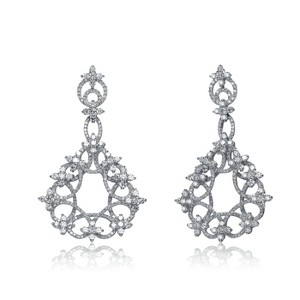 Guili Cubic Zirconia Sterling Silver Rhodium Plated Round Earrings with Swirl Design Lace, A Unique and Elegant Touch for Your Jewelry Collection - 1 of 3