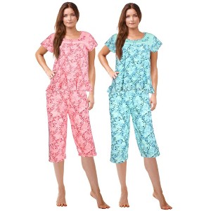JEFFRICO Pajamas For Women 2 Pack Capri Set Sleepwear Soft Pajamas Short Sleeve Pajamas Sleepshirt With Capri Pants - 1 of 4