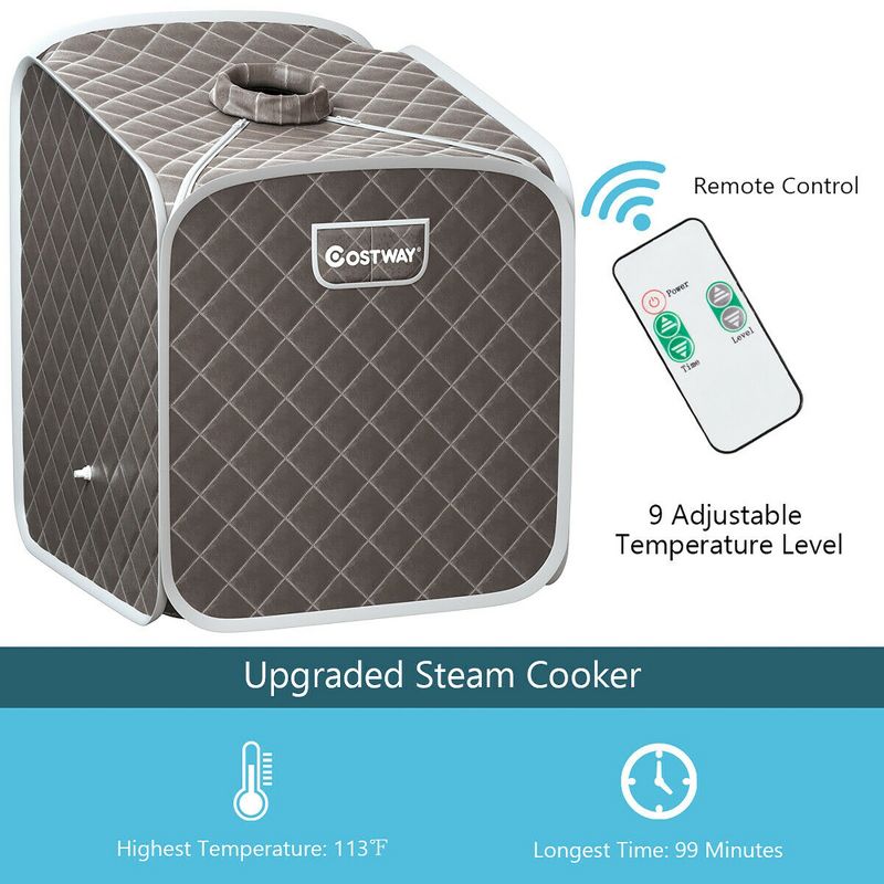 Costway Portable 2L Steam Sauna Spa Tent with Chair Grey/Black/Coffee, 5 of 11