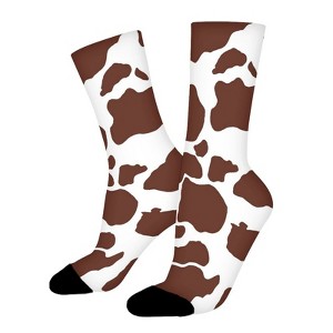 Brown Cow Skin Women Printed Crew Socks Funny Funky Socks Soft Polyester Novelty Gifts for Artists Men - 1 of 4