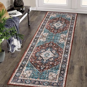 Area Rug Vintage Medallion Entryway Mat Washable Boho Floral Hallway Runner Bedroom Bedside Laundry Indoor Oriental Non-Slip Kitchen - 1 of 4