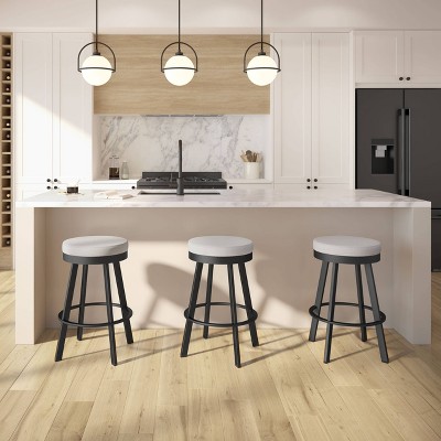 Swice Light Grey Polyester and Black Metal Swivel Counter Stool