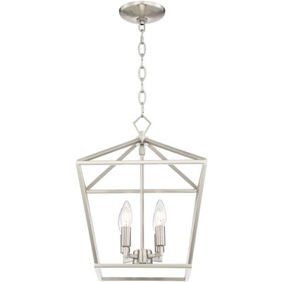 Brushed Nickel Geometric Cage Pendant Chandelier, 17.51" Height