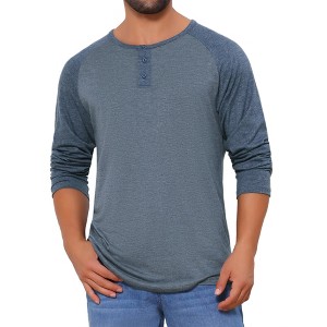 INSPIRE CHIC Men's Raglan Long Sleeve Tee Shirt Casual Henley T-Shirts - 1 of 4