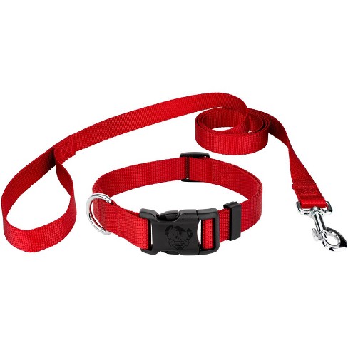 Country Brook Petz Deluxe Nylon Dog Collar and Leash (Large, 1 Inch Wide,  Bright Red)