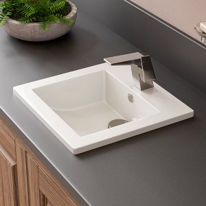 ALFI  ABC801 White 17Inch Square Drop In Ceramic Sink with Faucet Hole - 1 of 4