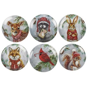 Primitives By Kathy 6.0 Inch Winter Animal Plate Set Christmas Seasonal Tabletop , Winter Nature Woodland (6PC) - 1 of 3
