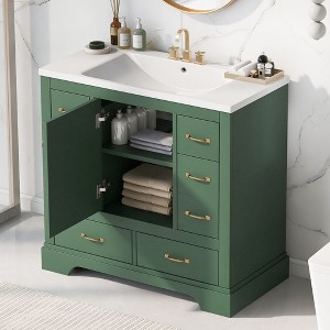 NicBex 36'' Bathroom Storage Cabinet with Sink, Bathroom Vanity, 1 Spacious Cabinet Door with Adjustable Shelf, 6 Drawers for Bathroom, Green - 1 of 4
