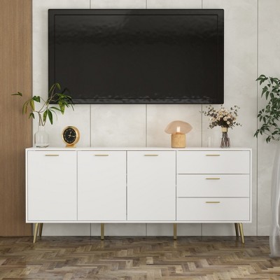 FUFU&GAGA Modern White TV Stand with Drawers - Versatile Furniture