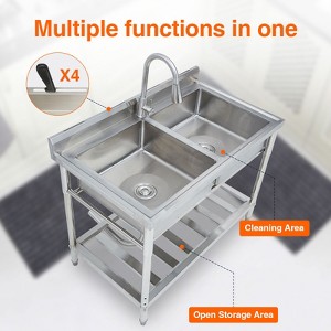 Stainless Steel 2-Basin Freestanding Sink, Durable Kitchen Sink with Adjustable Legs, Multi-Layer Sealed Drain, Removable Filter Basket - 1 of 4