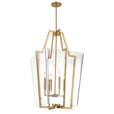 Warm Brass 4-Light Pendant with Clear Beveled Glass Shade