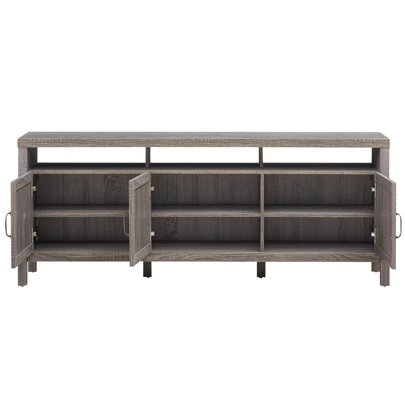 Tangkula Universal TV Stand Cabinet Television Media Console with 3 Rattan Doors Grey Oak Walnut, 3 of 6