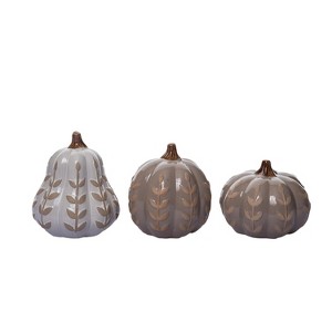 Transpac 6.25 in. Harvest Neutral Pumpkin with Pattern Set of 3 - 1 of 2