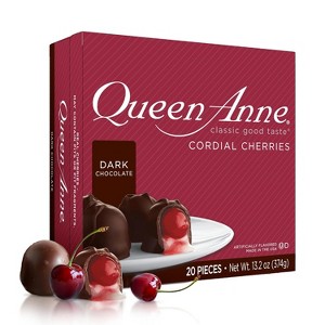 Queen Anne Dark Chocolate Covered Cordial Cherries | 13.2 oz | 20 Piece Gift Box | Whole Cherry Sweet Creamy Fruity | Holiday Candy - 1 of 4