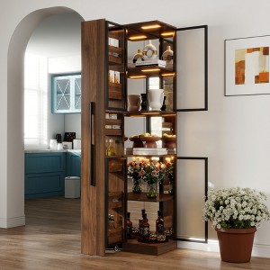 GDFStudio Genevieve Rustic Wooden 70" Display Cabinet with Glass Doors and Lights - 1 of 4