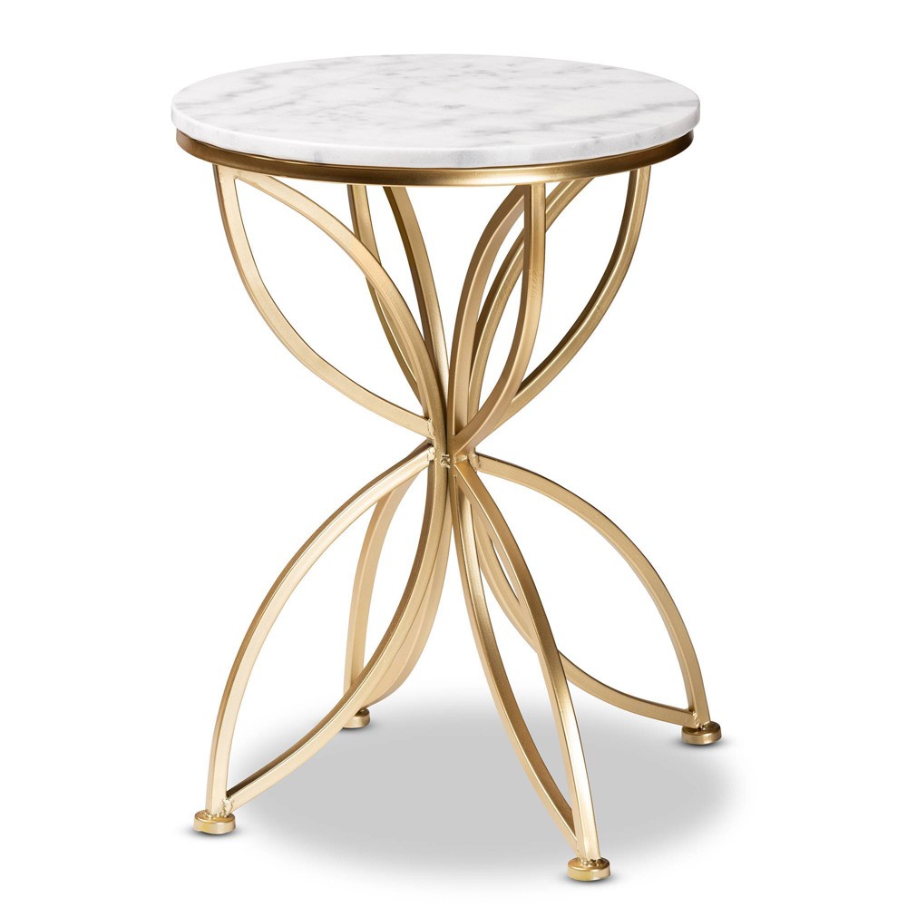 Photos - Coffee Table Jaclyn Metal End Table with Marble Tabletop Gold - Baxton Studio
