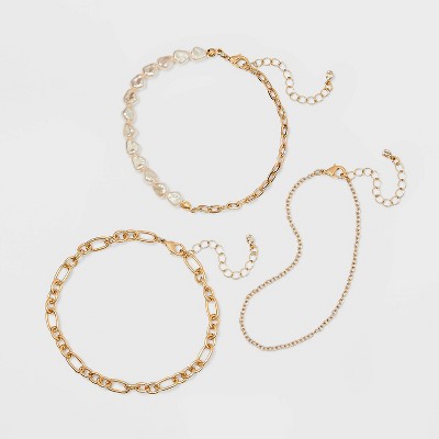 Pearl Chain Anklet Set 3pc - A New Day™ Gold