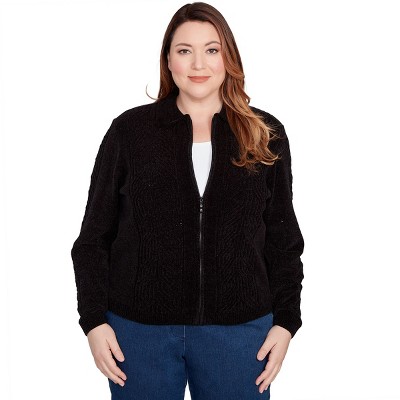 Alfred Dunner Women's Zip-Front Chenille Collared Cardigan