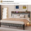 Linen Upholstered Platform Bed Frame with Storage Headboard & Lights – Built-In Charging Station, Heavy-Duty Metal Slats, Grey - 4 of 4