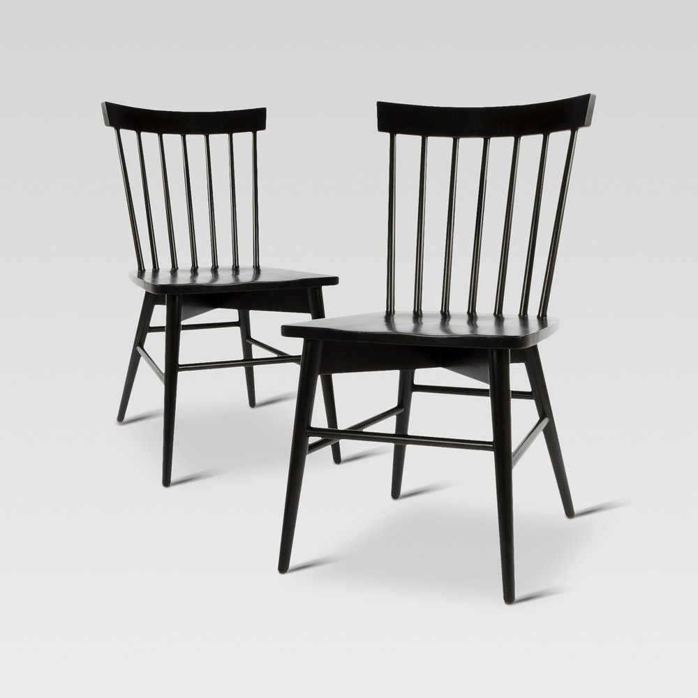 Photos - Dining Table Set of 2 Windsor Dining Chair Black - Threshold™: Hardwood Frame, Non-Upholstered, Vintage Farmhouse Style