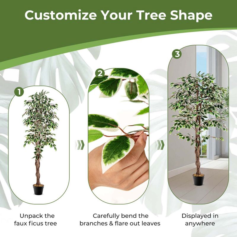 Costway 63 inch Artificial Ficus Tree Faux Indoor Plant in Nursery Pot for Decoration, 5 of 10
