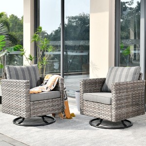 XIZZI Outdoor Rocking Chair 360 Degrees Swivel, Patio Bistro Set of 2, PE Rattan All Weather Outside Rocker Chair for Porch, Garden and Terrace - 1 of 4