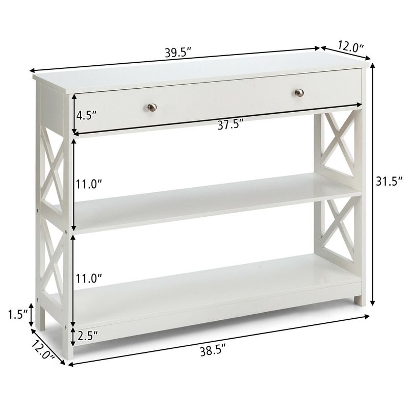 Costway Console Table Drawer Shelves Sofa Accent Table Entryway Hallway Black/White, 3 of 11