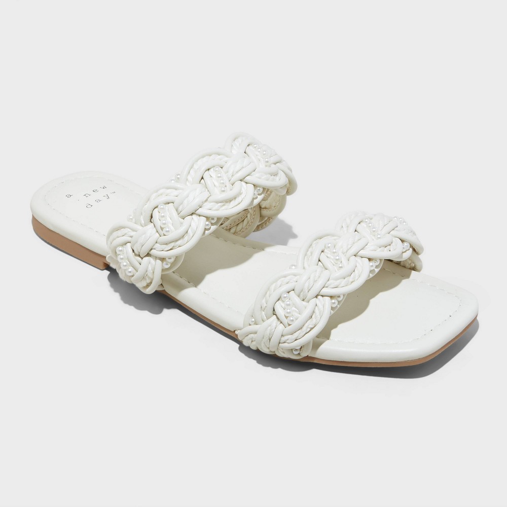 Women's Sarafina Woven Two-Band Slide Sandals - A New Day™ Cream 8
