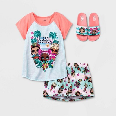 Girls' L.O.L. Surprise! 2pc Pajama Set with Slides - Pink/Blue