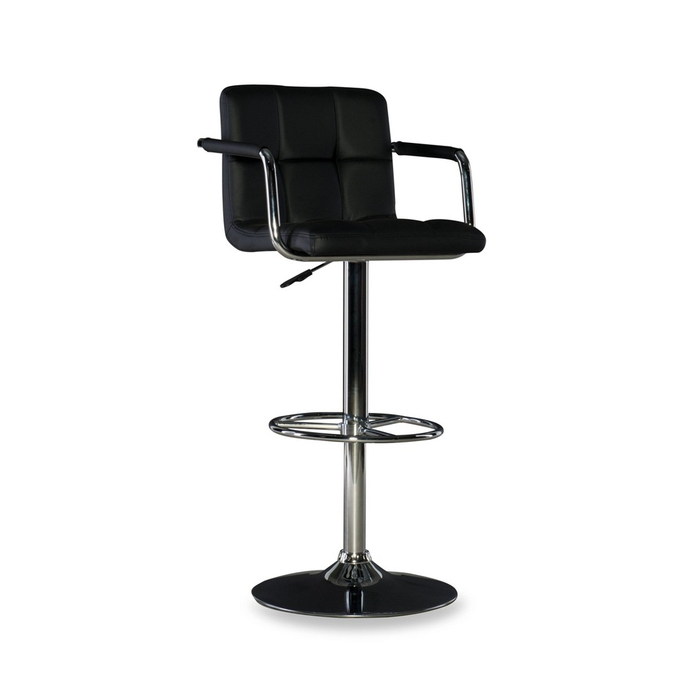 Photos - Chair Rhys Adjustable Padded Faux Leather Quilted Swivel Seat Barstool Black - P