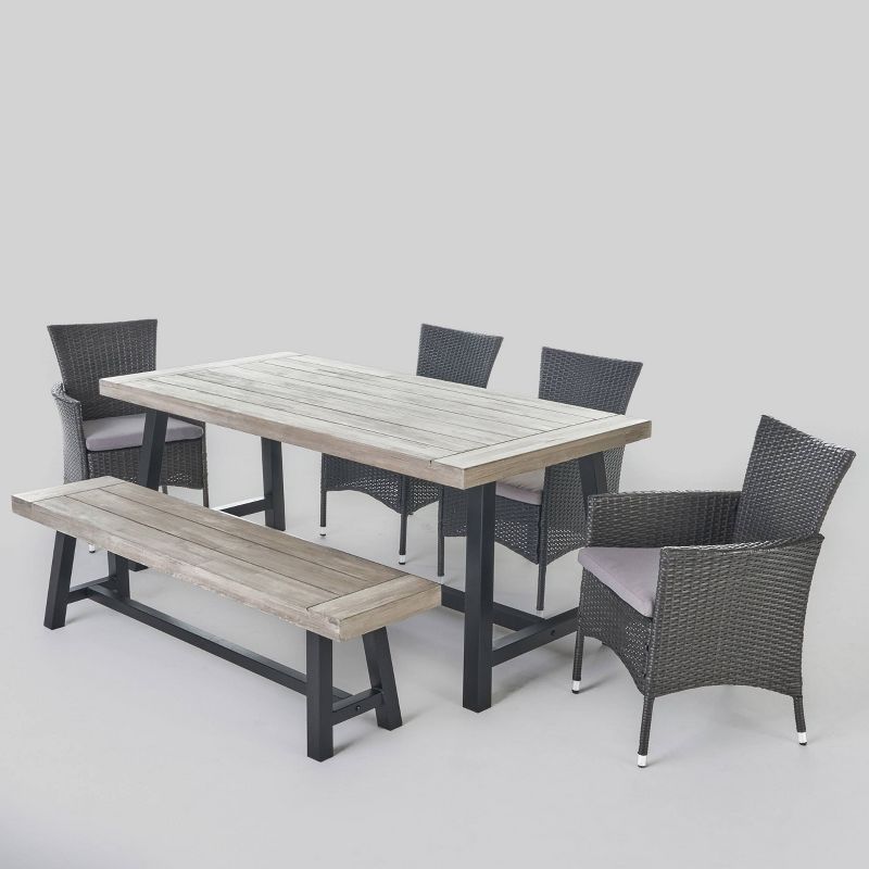 Linden 6pc Acacia Wood & Wicker Patio Dining Set - Gray - Christopher Knight Home, 3 of 10