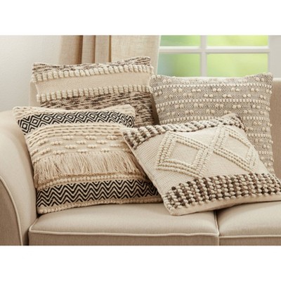Ivory and Brown Woven Cotton Blend Euro Pillow Cover