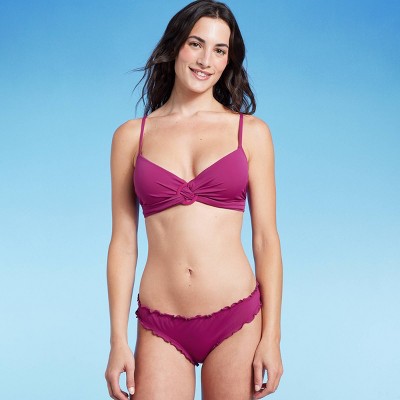 Women's Light Lift Twist-front Ring Detail Bralette Bikini Top - Shade &  Shore™ Dark Purple 32ddd : Target