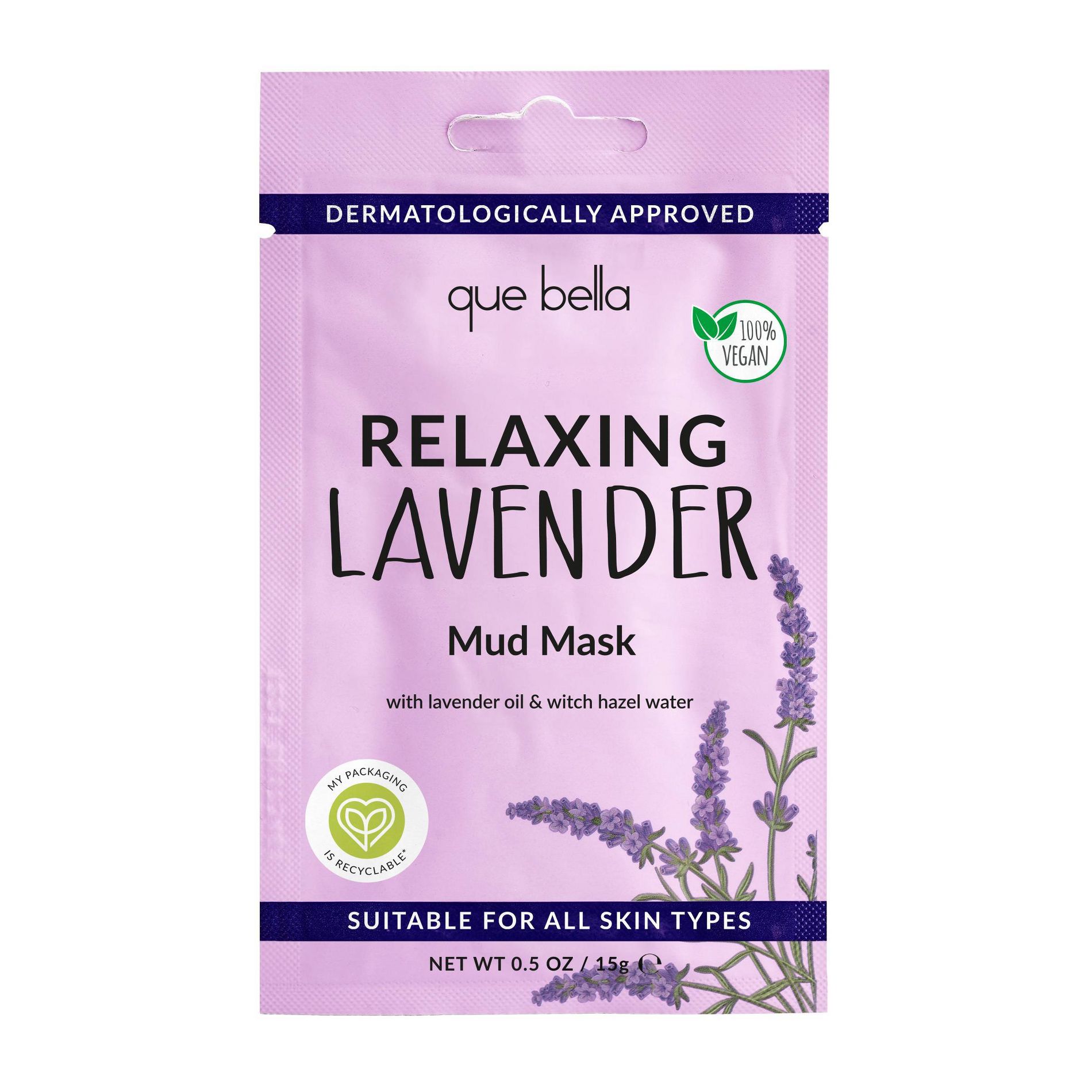 Que Bella Relaxing Lavender Mud Mask - 0.5oz: Skin Tone Improvement, Vegan, Contains Clay, Facial Mask